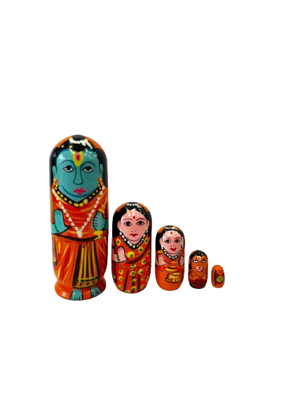 “Handcrafted Varanasi Artisan Ram Parivaar Nesting Dolls - Traditional Indian Folk Art”