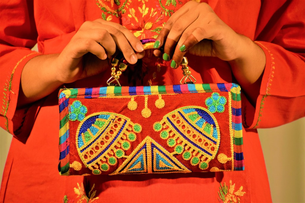 Handmade Embroidered Red Clutch Designer Handle