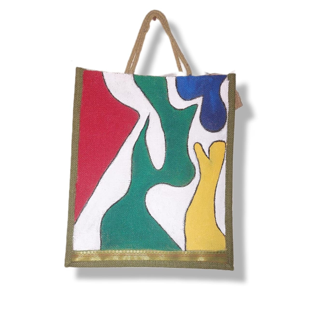 Eco-Friendly Handpainted Jute Bag-Reusable Tiffin Shopping Grocery Multipurpose Hand Bag with Zip & Handle