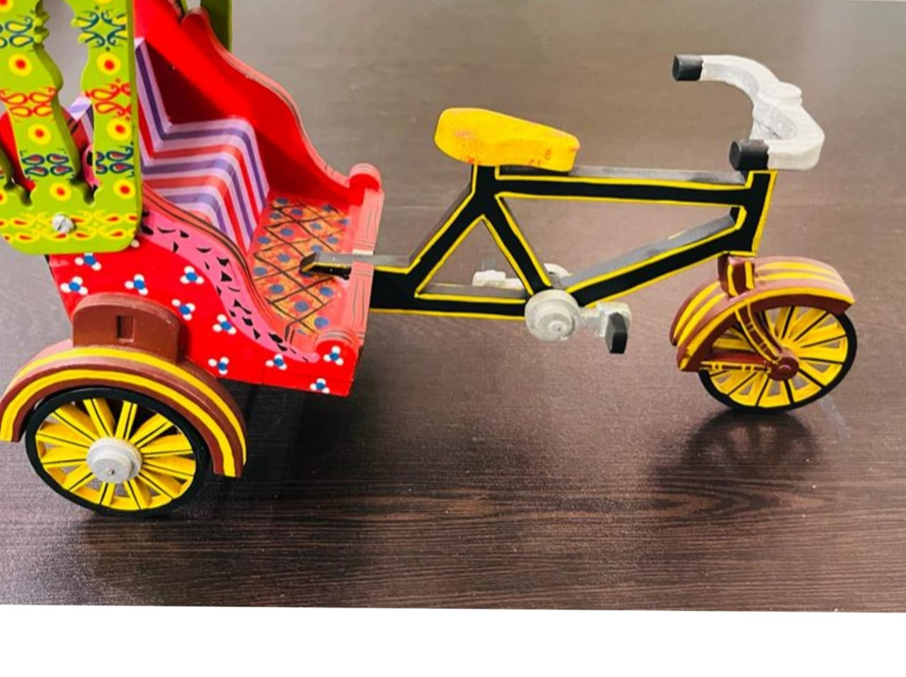 Handmade Handpainted Colorful Push and Pull Toys Wooden Rickshaw