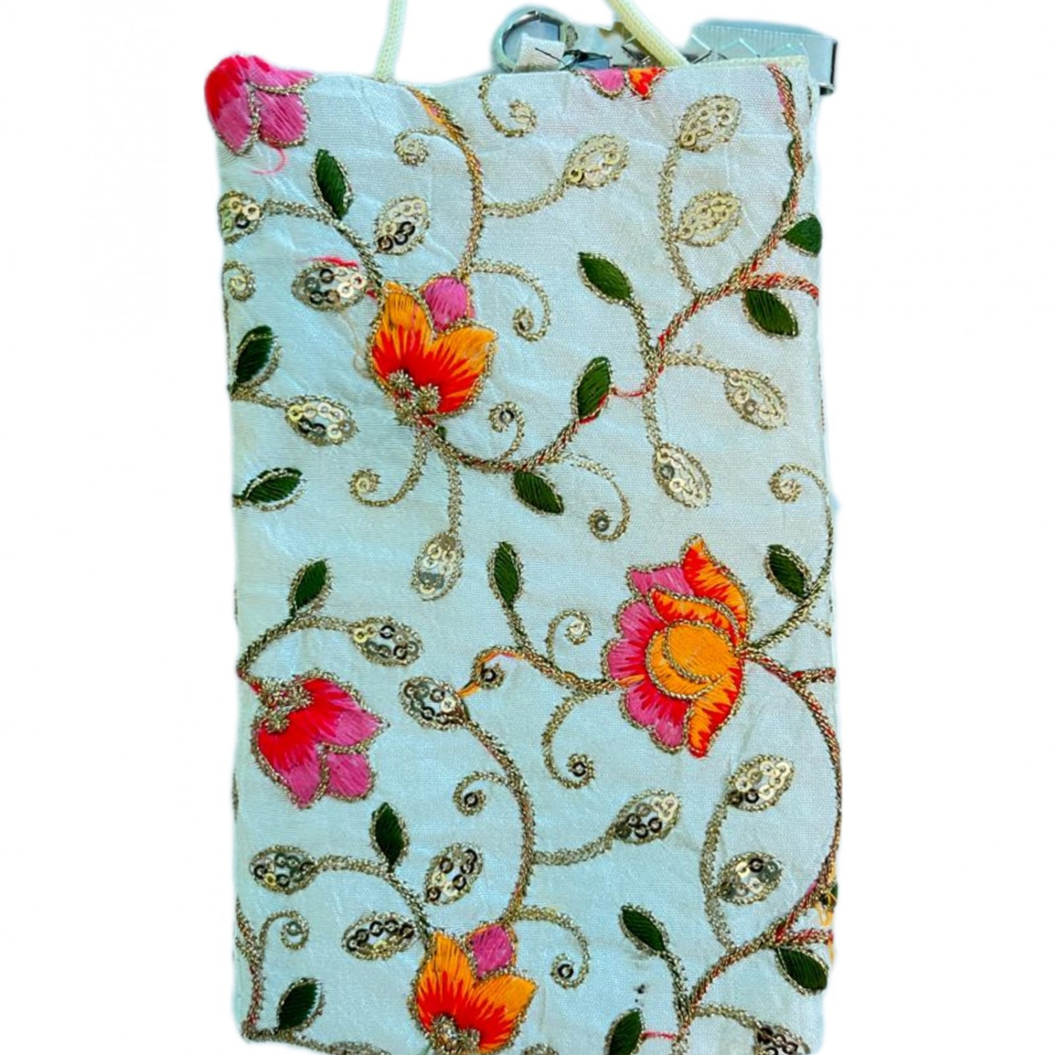 Handmade beautiful embroidered Cream Mobile pouch