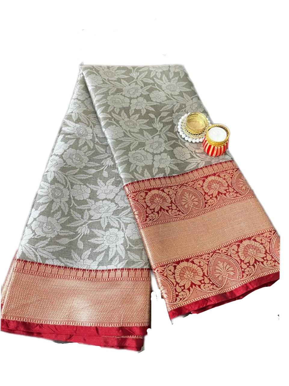 Banarasi silk Chanderi Saree RED Border