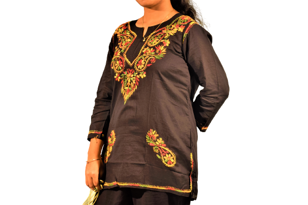 Buy Women Kashmiri Kurti Cotton Embroidery Kurti Long Straight with  Charming Embroidery White at Amazon.in