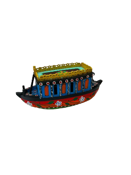 "8-Inch Varanasi Artisan Handcrafted Wooden Toy Boat - Vibrant, Eco-Friendly, and Traditional Indian Craftsmanship"