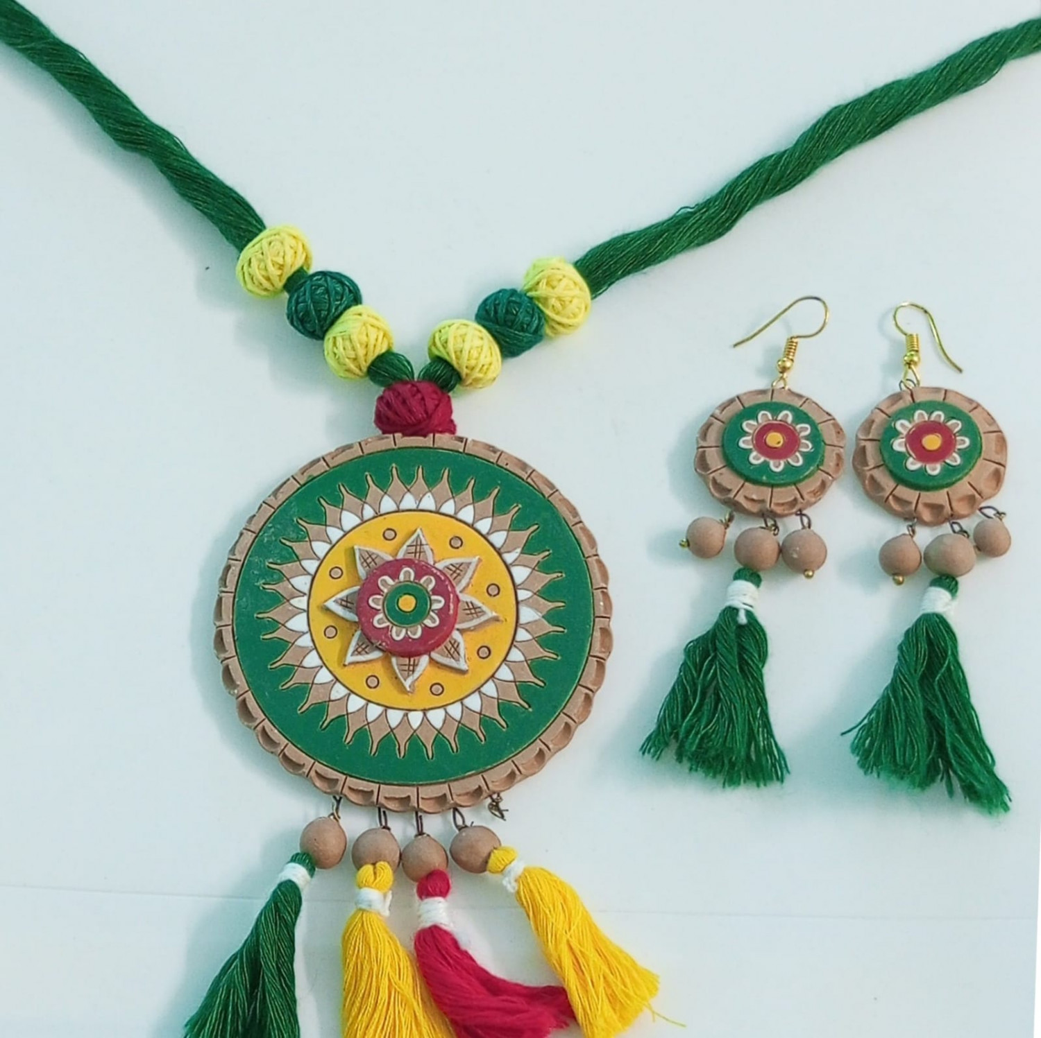 Green Floral Handicraft Jewelry for Women Wooden Bamboo Crafted & Hand Painted Jewellery Set for Women & Girls