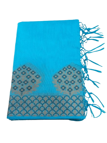 Handwoven Sky Blue Banarasi Saree with Zari Work by Rural Women Weavers