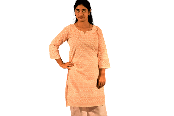 Hand Embroidered Lucknow Chikan Cotton Kurta & Palazzo set Pink(SM002)