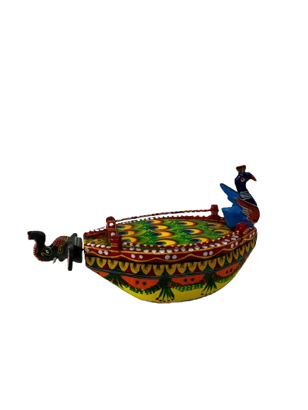 "6-Inch Varanasi Handcrafted Wooden Peacock Boat - Rural Artisan Made"