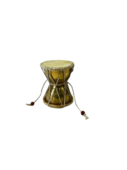 “4-Inch Handcrafted Brass Damru by Varanasi Artisans - Traditional Indian Percussion Instrument”