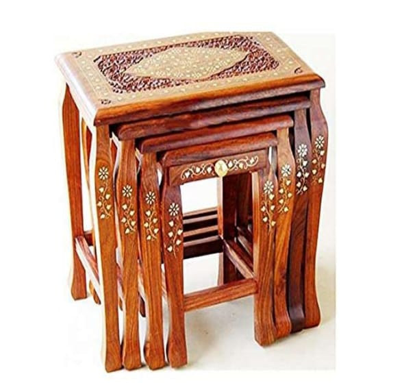 Set of four wooden stool set