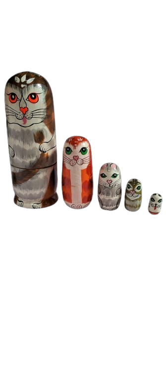 “Namrata Handicraft Varanasi - Traditional 6.5” GI Certified Wooden Lacquerware Cat Nesting Dolls"